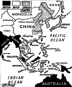 Kaart van Oost-Azië voor Pearl Harbor, in 1941